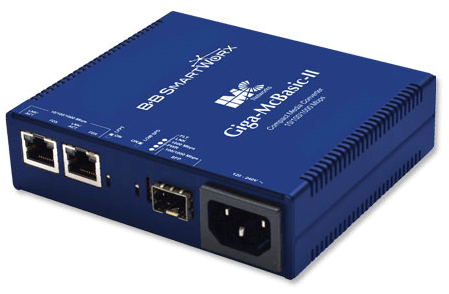 The Giga-McBasic-II features two 10/100/1000Mbps copper ports and one SFP fiber port with Link Fault Pass Through (LFPT) for ease of troubleshooting fault conditions. 